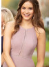 Halter Neck Mauve Chiffon Velvet Trim Bridesmaid Dress